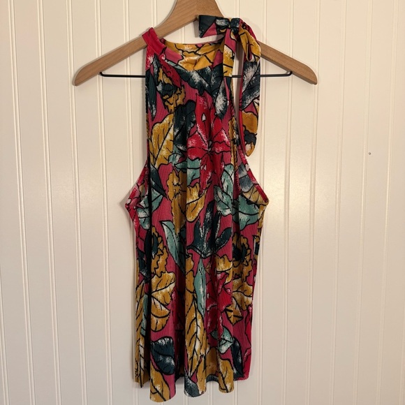 Anthropologie Maeve Women’s Floral Pleated Accordian Sheer Tank Top Size Large - Picture 1 of 11